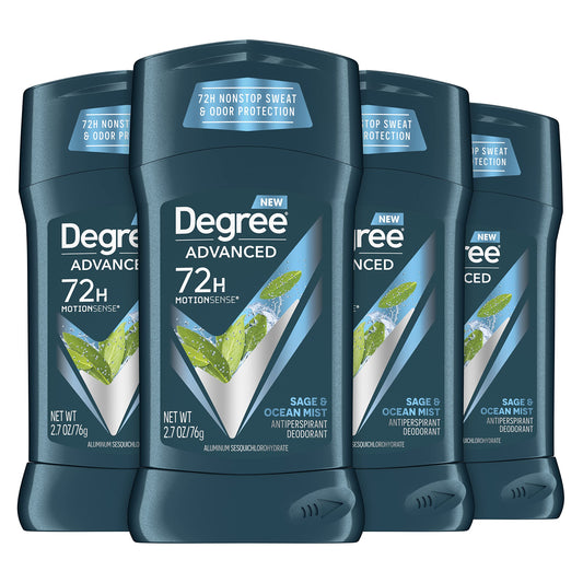 Degree Men Advanced Antiperspirant Deodorant 4 Count Sage & Ocean Mist 72-Hour Sweat & Odor Protection Deodorant for Men with Motionsense Technology 2.6 oz