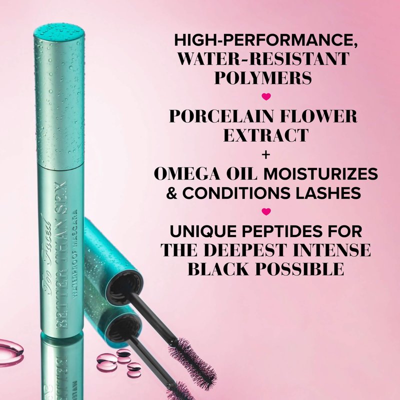 Too Faced Better Than Sex Waterproof Mascara | Volume + Length with Hourglass Brush, 0.17 Fl Oz, Travel Size, Black