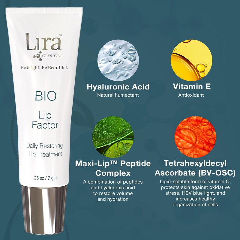 Lira Clinical BIO Lip Factor - Lip Balm SPF 15 for Soft, Full, and Supple Lips - Lip Treatment with Peptides, Vitamin C, E, Jojoba Oil, Avocado Oil - Lip Moisturizer for Dry Lips - 0.25 Ounce