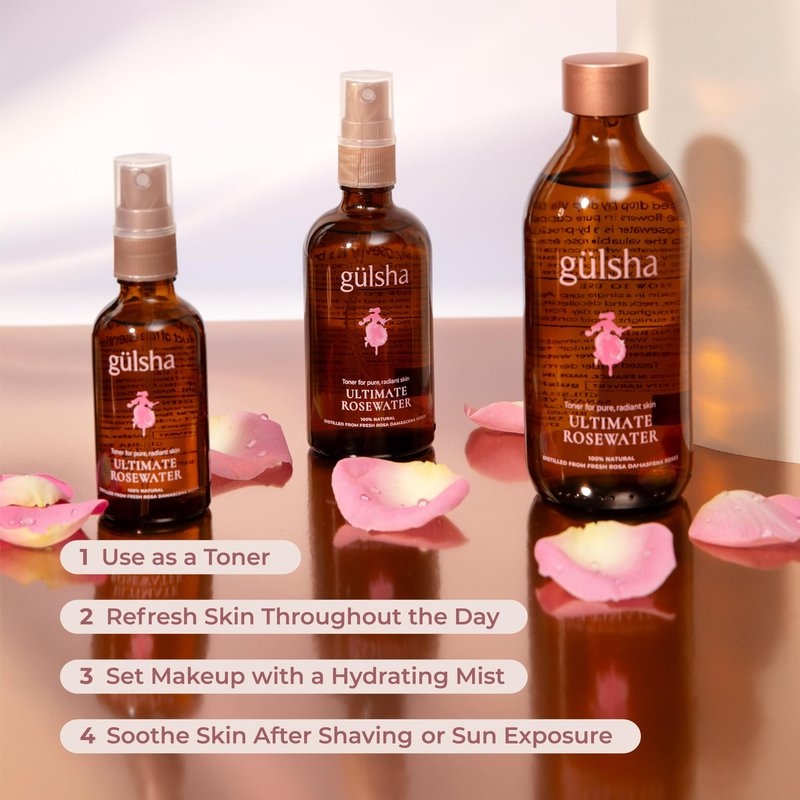GULSHA ULTIMATE ROSEWATER, Natural Rosa Damascena Flower Water, Cleanses, Nourishes and Tones Skin, Restores Radiance to Your Skin, Free from Chemicals, 100% Natural Glow Rose Essence, 200ml/6.76fl oz