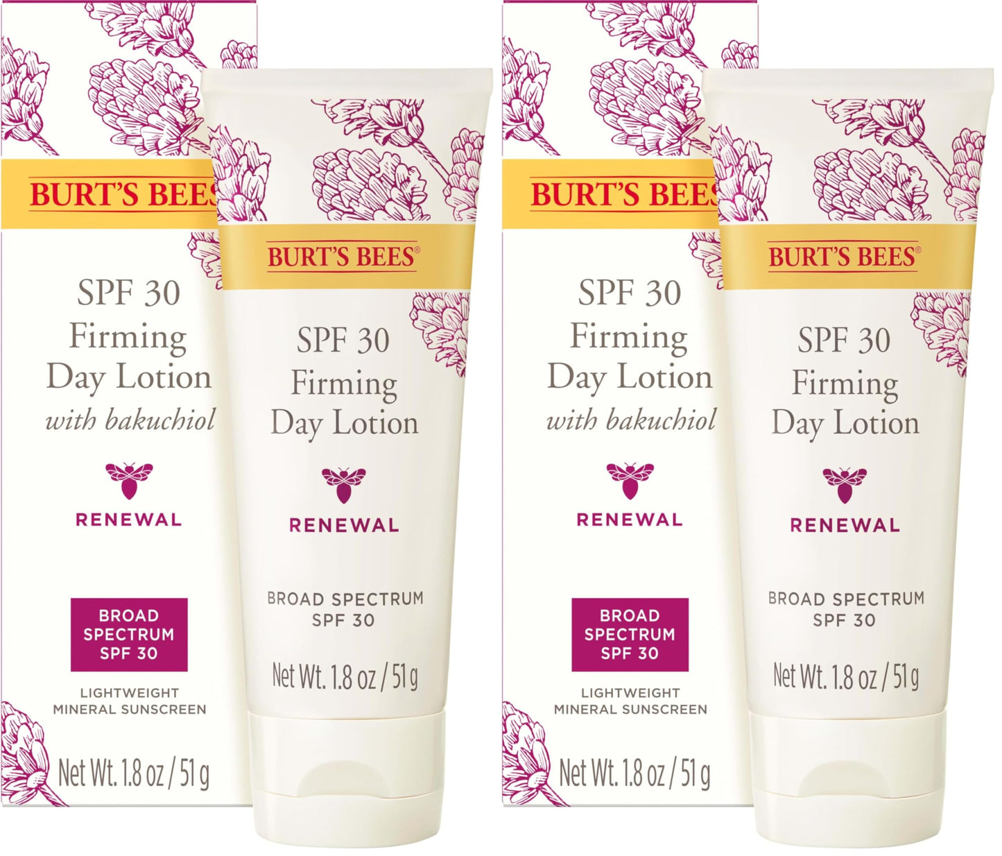 Burt's Bees Renewal SPF 30 Firming Day Face Lotion With Bakuchiol,Sunscreen Face Lotion With Natural Retinol Alternative,98 Percent Natural Origin Skin Care,1.8 oz. Tube,(Pack of 2)
