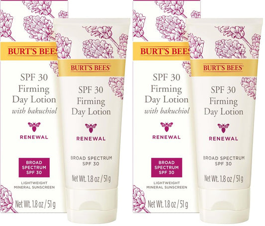 Burt's Bees Renewal SPF 30 Firming Day Face Lotion With Bakuchiol,Sunscreen Face Lotion With Natural Retinol Alternative,98 Percent Natural Origin Skin Care,1.8 oz. Tube,(Pack of 2)
