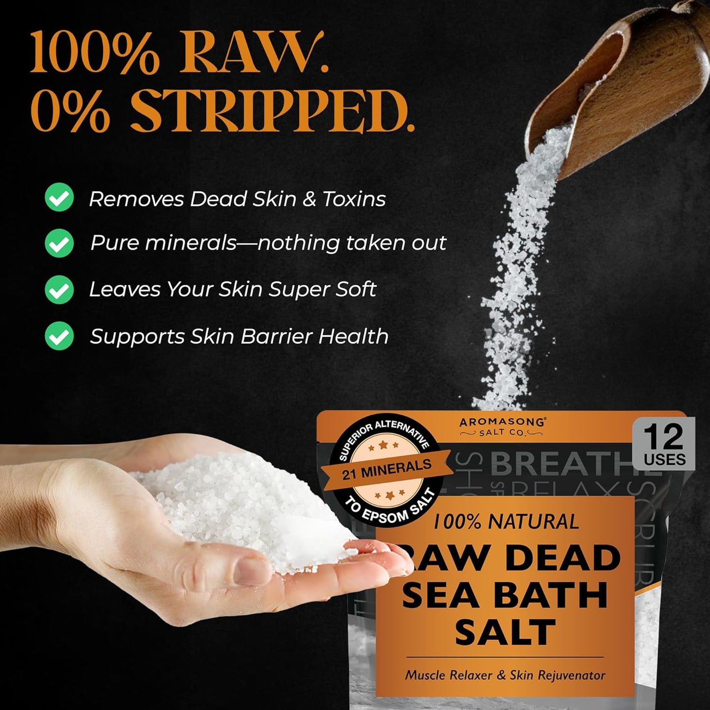 Aromasong Raw Dead Sea Salt Soaking Bath - 10 Lbs Resealable Pack | Skin Softening Benefits