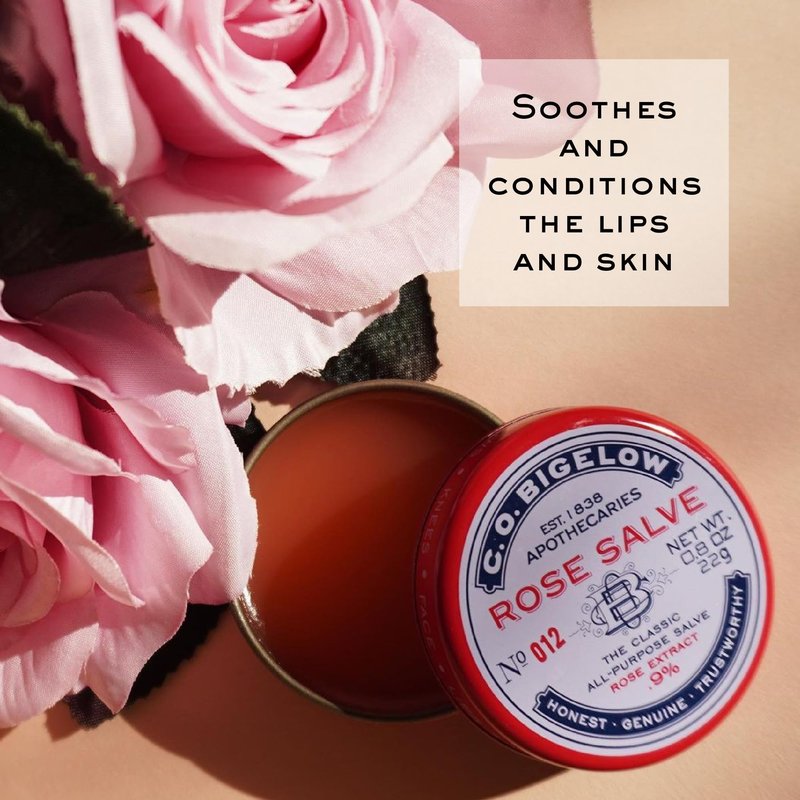C.O. Bigelow Rose Salve Tins, Pack of 3 Lip Balm Tins, All Purpose Salve for Lips, Cuticles, Hands & Dry Skin, Lip Balm Set, 0.8 oz
