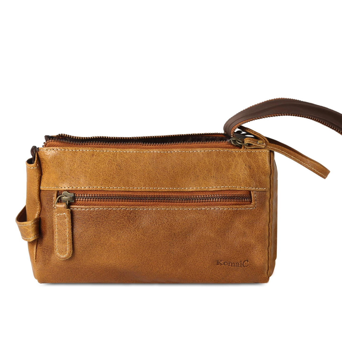 KomalC Premium Buffalo Leather Toiletry Bag for Men & Women With Water resistant Lining, Grooming Travel Pouch, Unisex Wash Bag for Toiletries, Gifts for Men and Women