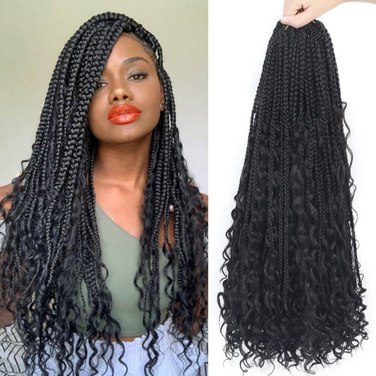 Goddess Box Braids Crochet Hair With Curly Ends 22 Inch Bohomian Box Braids Crochet Braids 8 Packs 3X Crochet Braids Synthetic Braiding Hair Extension for Black Women (22 Inch (Pack of 8), 1B)