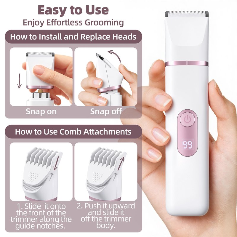 5-in-1 Bikini Trimmer for Women: Mothers Day Gifts, Travel Essentials, IPX7 Waterproof Electric Shaver Razor, Rechargeable Body Hair Removal with LED Display, 5 Replacement Ceramic Blade Heads