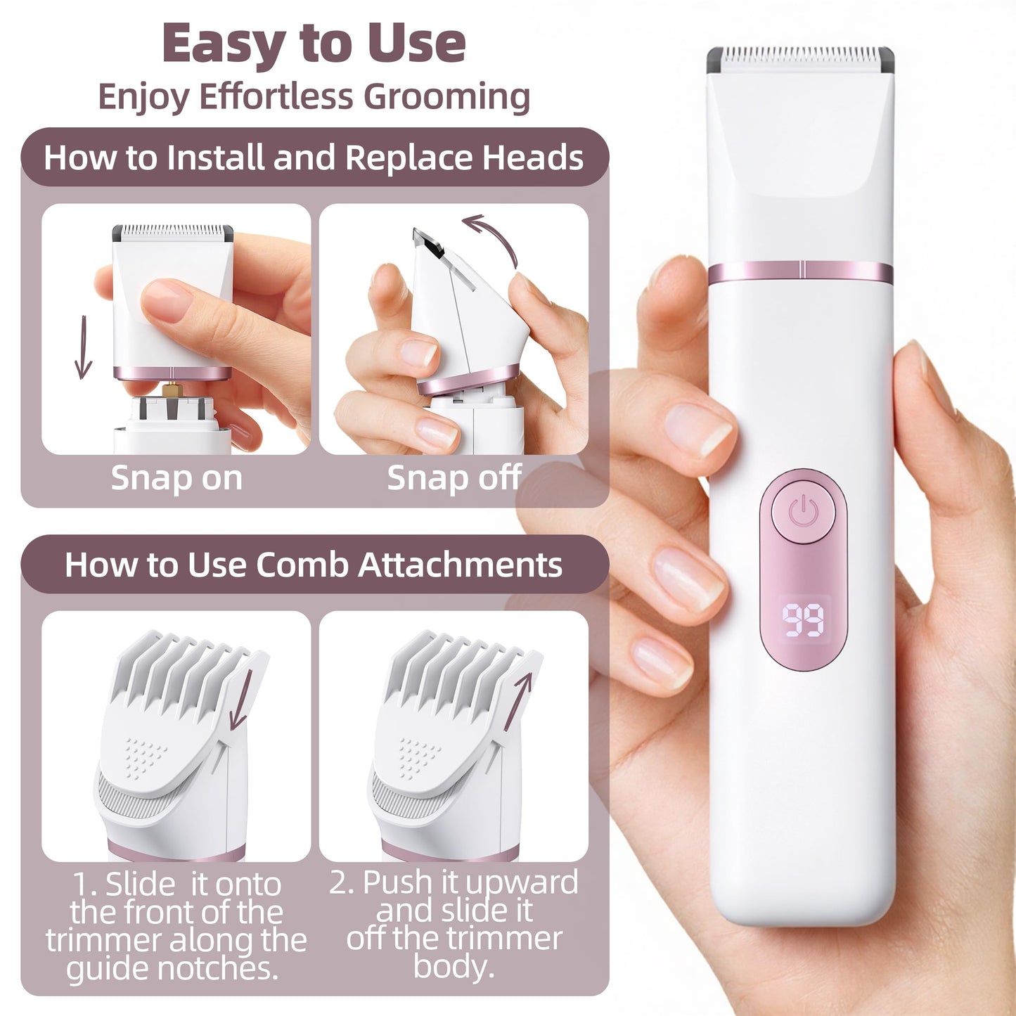 5-in-1 Bikini Trimmer for Women: Mothers Day Gifts, Travel Essentials, IPX7 Waterproof Electric Shaver Razor, Rechargeable Body Hair Removal with LED Display, 5 Replacement Ceramic Blade Heads