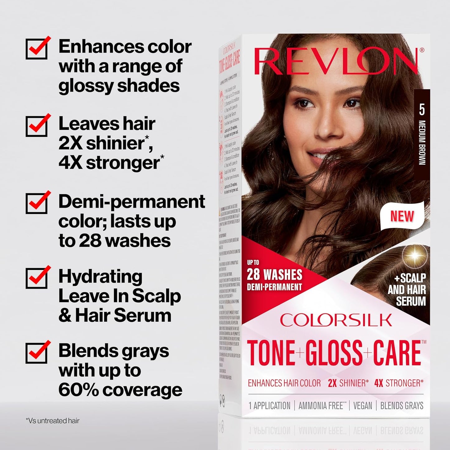 Revlon ColorSilk Demi Permanent Hair Color Kit - 5A Medium Ash Brown | Leave-In Scalp Serum, 4.5 fl oz