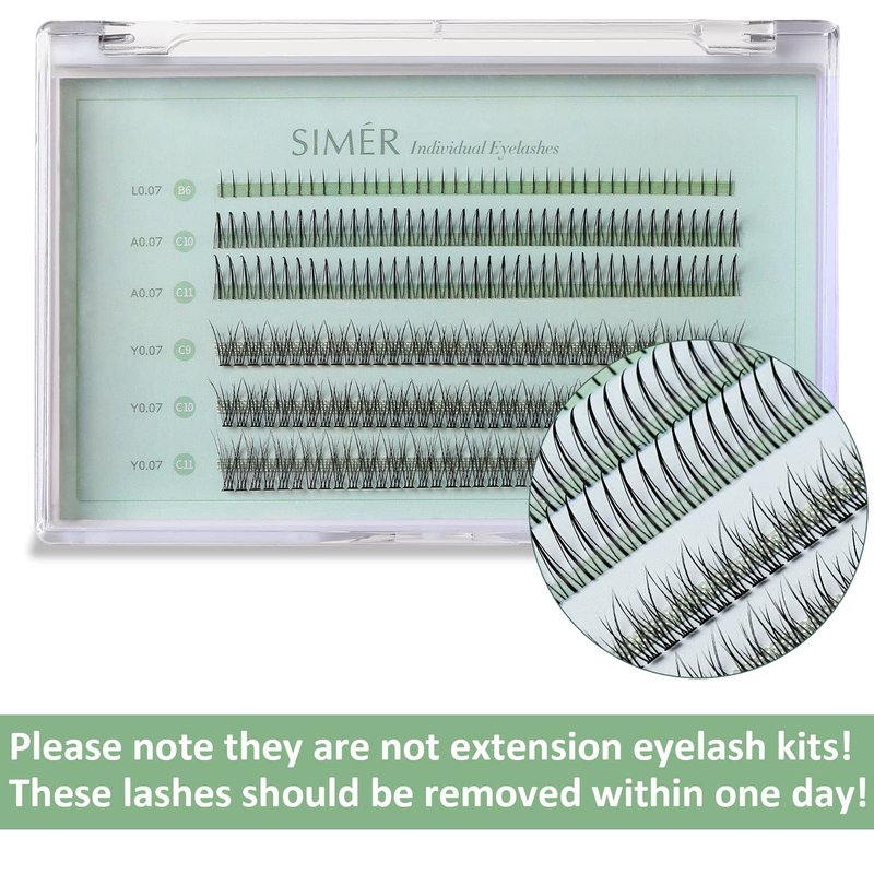 SIMER Individual Lashes 240 Clusters Lashes 3 Types Natural Eyelash Extension Kit DIY 0.07mm Thickness 6-11mm Fishtail Lash ＆ A Type ＆ Bottom Lashes False Eyelashes DIY at Home