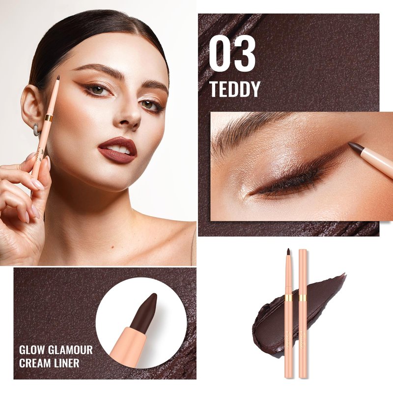 Oulac Coffee Brown Eyeliner Pencil Waterproof Smudge Proof Brown Eye Liner Retractable, Smooth and Creamy Texture, Vegan & Cruelty-Free, 03 Teddy