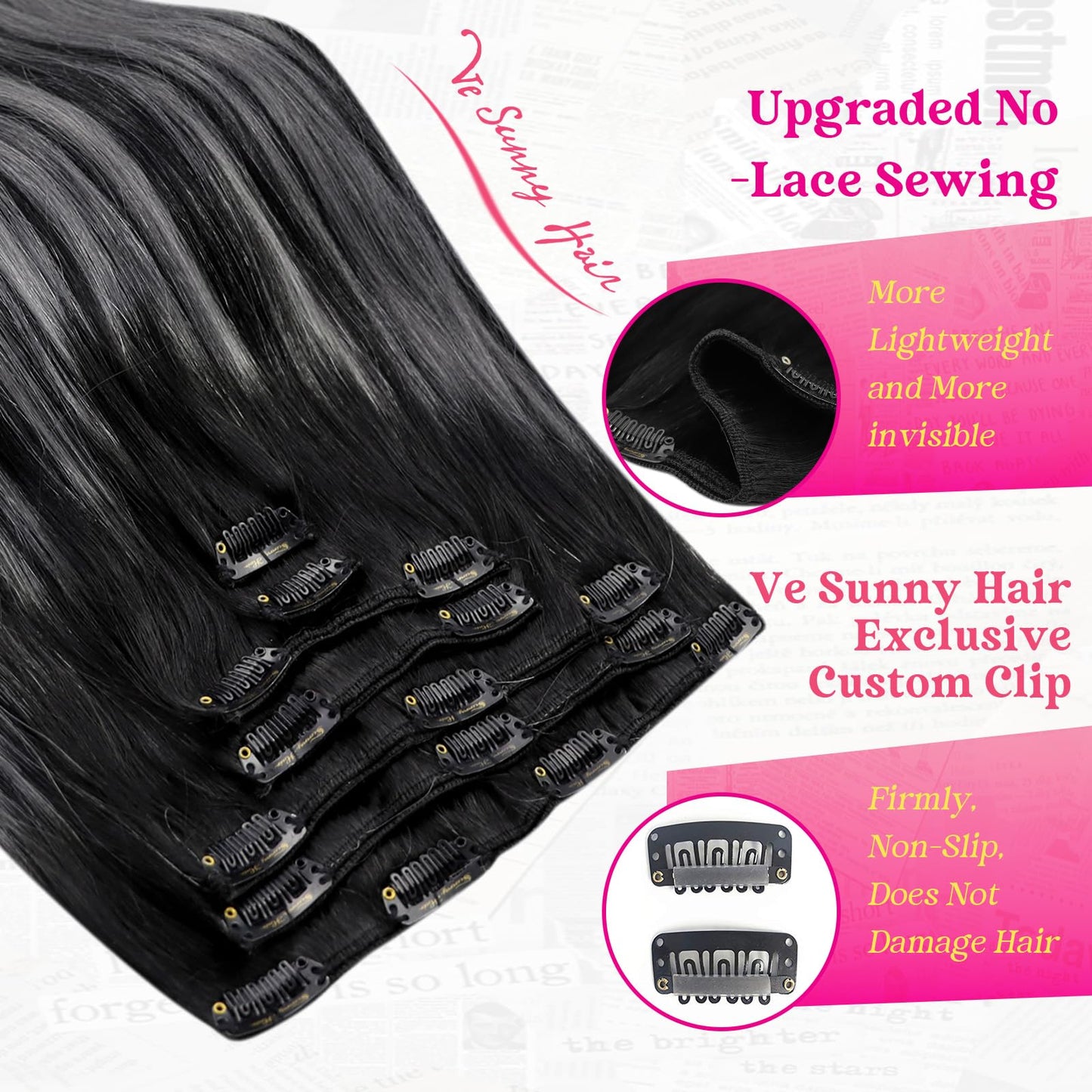 Ve Sunny Clip in Human Hair Extensions Black Grey Clip in Hair Extensions Human Hair Off Black to Silver Grey Balayage Clip on Hair Extensions Short Hair 70g 5pcs 12inch, 2.4692 Ounce