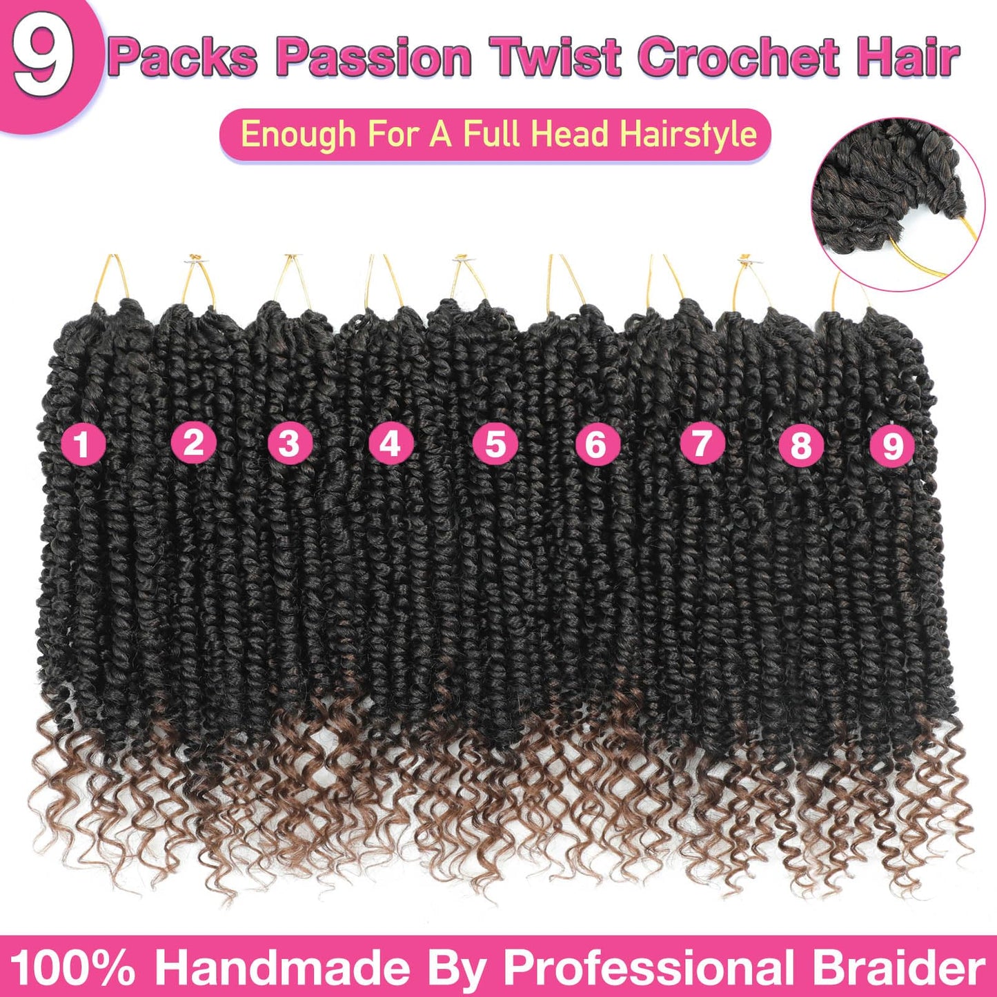 9 Packs Pre-twisted Passion Twist Hair 10 Inch Ombre Brown T1B/30