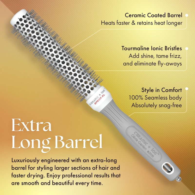 Olivia Garden Ceramic + Ion Speed XL - Extra-Long Round Thermal Hair Brush - Not Electrical - Professional Blowout Brush for Normal to Thick Hair - 1 3/8"- Diameter Barrel - CIXL-35