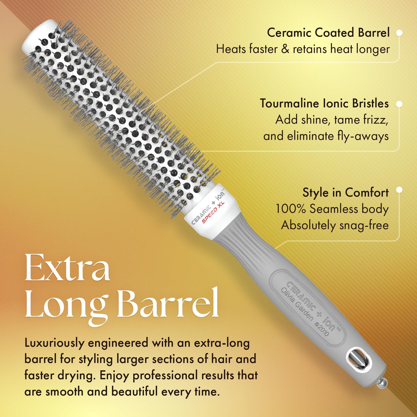 Olivia Garden Ceramic + Ion Speed XL - Extra-Long Round Thermal Hair Brush - Not Electrical - Professional Blowout Brush for Normal to Thick Hair - 1"- Diameter Barrel - CIXL-25