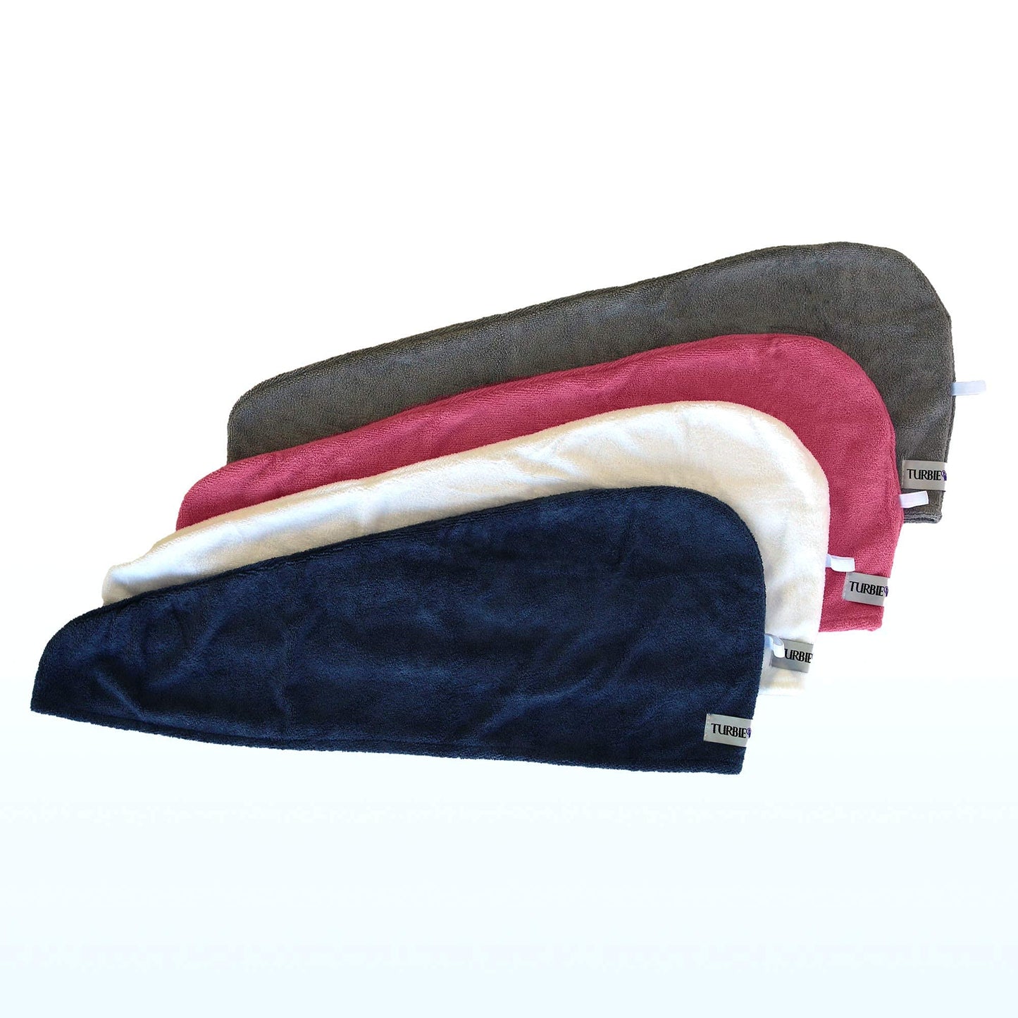 Turbie Twist 4-Pack Microfiber Hair Towel for Beauty, Travel, Gifting - Hair Wrap Turban for Straight, Wavy & Curly Hair - Premium Personal Care - Pink, Blue, Grey & White
