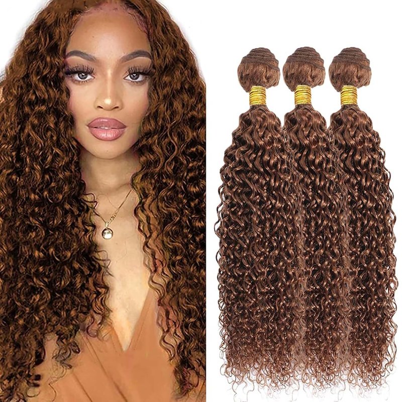 Human Hair Bundles - 18, 20, 22 Inch Blonde & Light Brown Jerry Curly | Unprocessed Brazilian Virgin Hair for Quick Weave