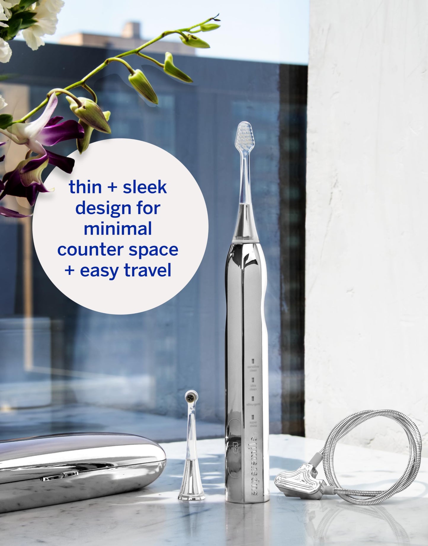 Supersmile Zina45 Deluxe Sonic Pulse Toothbrush, Silver, Rechargeable
