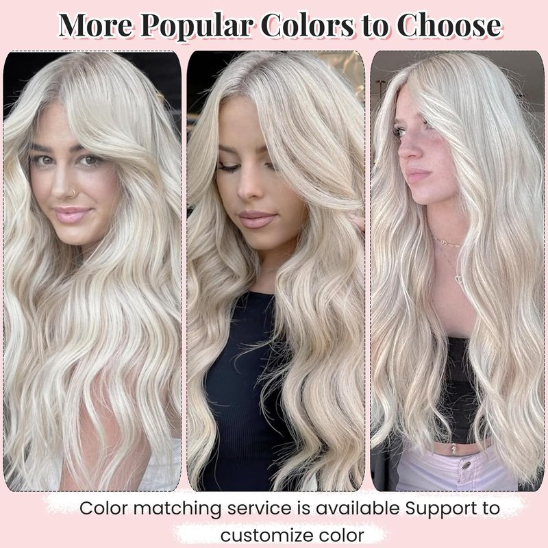 Clip In Hair Extensions - Ice White Virgin Remy Human Hair | 16 Inch, 7pcs, 70g Straight Hairpieces for Thinning Hair