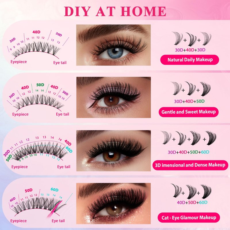 Nova Lash Clusters Kit 360 PCS Lash Clusters Natural Look Invisible Band Lashes Eyelash Clusters with Bond and Seal D Curl WideSpan Cluster Eyelash Extension Kit 8-16mm DIY at Home