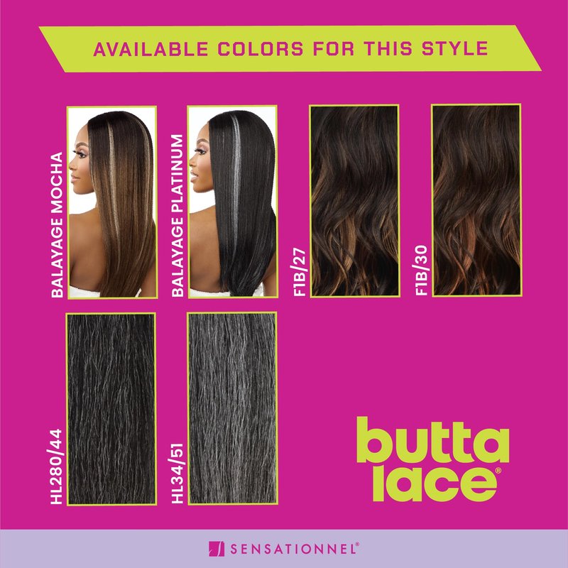 Sensationnel Butta Lace Wigs - Velvet Flow Unit Extra Wide 5 Inch Deep Parting Synthetic Preplucked Hairline Glueless Lacefront (1B OFFBLACK)
