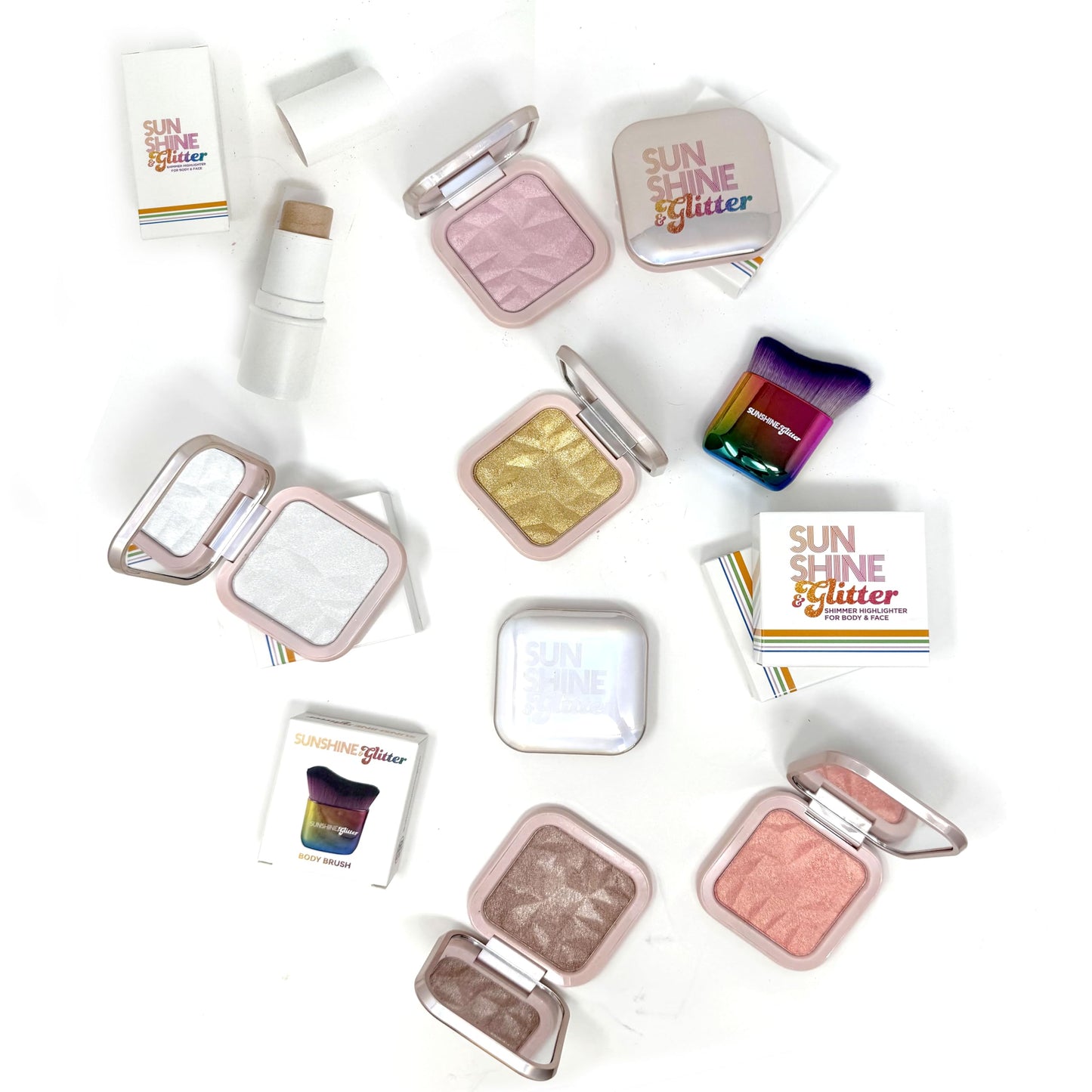 Sunshine & Glitter Highlighter Shimmer Compact-Sunkissed- Face Shimmer and Glow for Everyday Contour with Luminizer Natural,Night Out Beach Day Beauty highlighter makeup highlight palette
