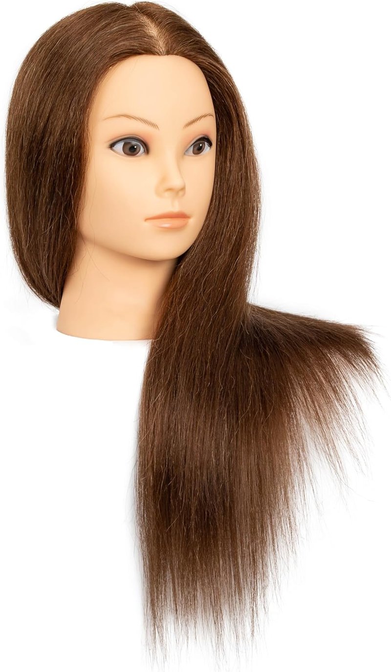 Realistic Human Hair Mannequin Head - 100% Real Hair for Cosmetology Training | Brown