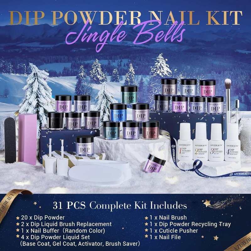 Color Changing Glitter Dip Powder Nail Kit - 20 Magic Colors with Base & Top Coat for DIY French Manicure