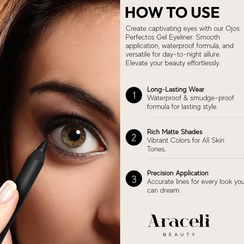 Araceli Beauty Gel Pencil Eyeliner - Water Resistant, Long-Lasting, Smudge-Proof Creamy Formula for Precision Lining - Hypoallergenic, Bold Eyeliner Gel Pencil - Safe for Sensitive Eyes (Gold)