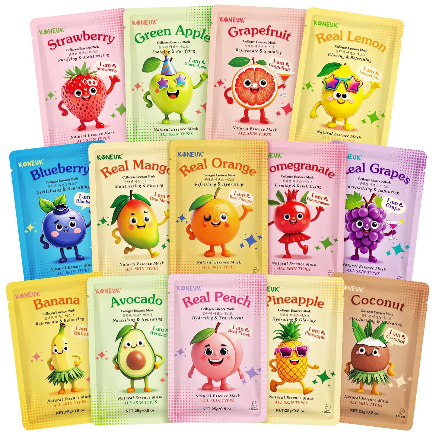 KONEUK Fruit Face Masks Skincare for Kids Teens Girls, Face Mask Skin Care