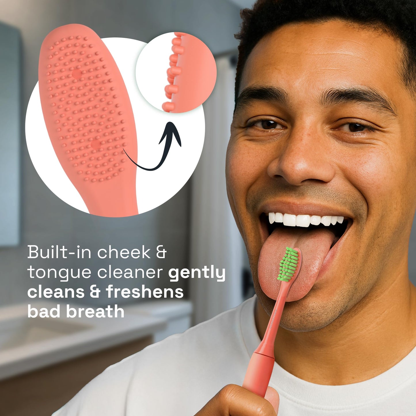 Brushmo Replacement Toothbrush Heads, Compatible with Philips One for Sonicare Electric Toothbrush Handles HY1022, 4 Standard Heads with Tongue Cleaner, Soft Dupont Bristles, BM124m, Miami Coral