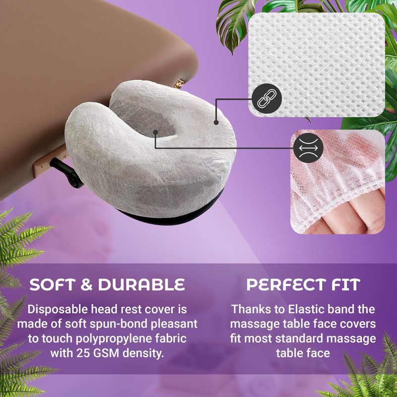 AMZ Medical Supply White Disposable Face Cradle Covers for Massage Table, 13 Inch. Pack of 100 Soft Polypropylene Massage Table Face Cradle Cover. 25 GSM Massage Table Head Rest Covers for Spa Salon