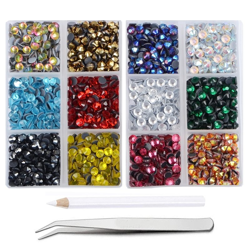 2400Pcs Hotfix Rhinestones Round Shape Flatback Crystal Glass Flatback Nail Art (12 Mixed Colors, 4mm SS16)