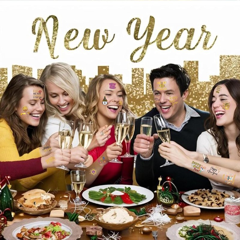 New Year 2026 Temporary Tattoos - 96PCS Gold Party Favors, Countdown Celebration Supplies | Holiday Accessories for Kids & Adults