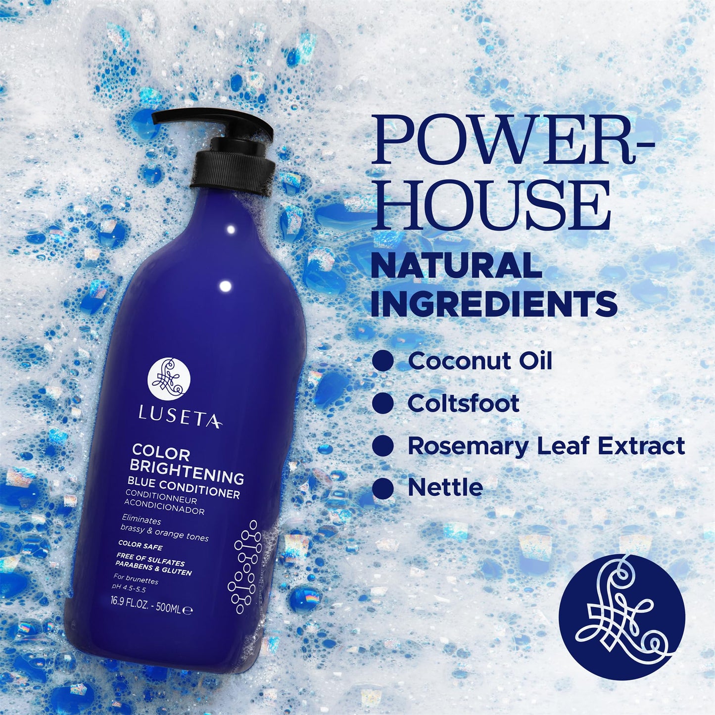 Luseta Blue Conditioner for Brassy and Cool-toned Brunette Color, Color Depositing and Brightening for Treated Hair 16.9oz