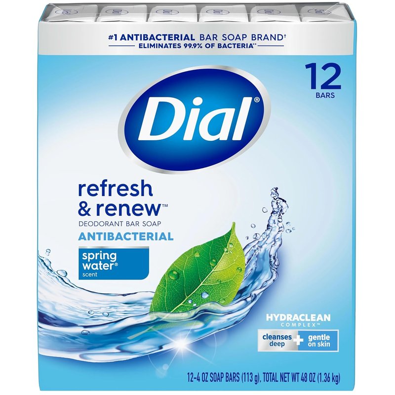 Dial Deodorant Bar Soap - Spring Water, Deep Cleansing & Gentle | 12 Count, 4 oz Each