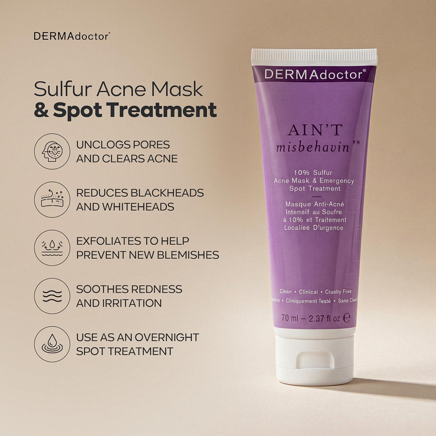 DERMAdoctor Ain't Misbehavin' Medicated Acne Face Cleanser 2% Salicylic Acid | Dermatologist Formulated to be Non-Irritating to the Skin - 7.10 oz