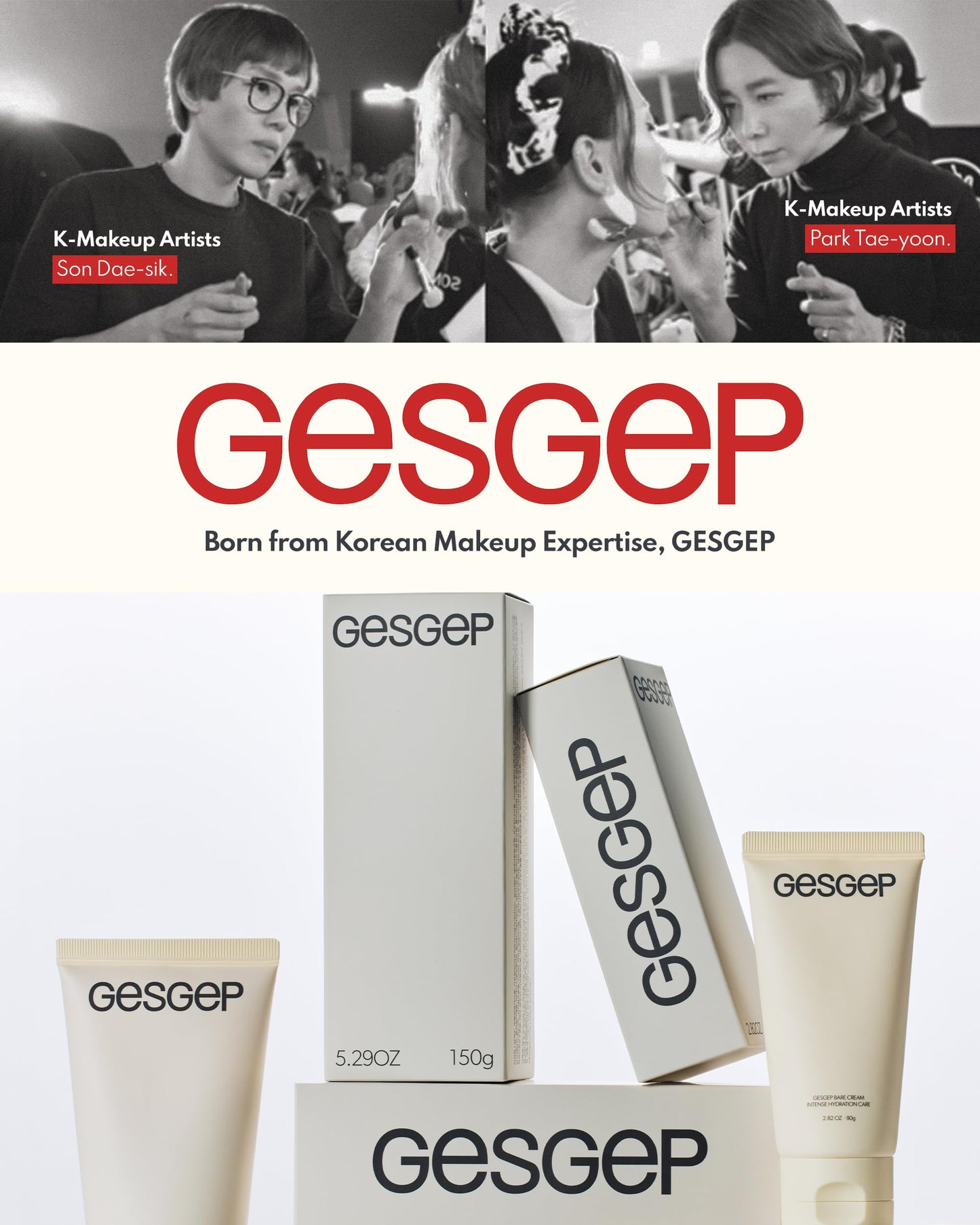 gesgep Bare Cream – Ceramide & Hyaluronic Acid Face Moisturizer for Dry & Sensitive Skin, Skin Barrier Repair + Makeup Primer, Stand-Up Tube with Flip Cap, K-Beauty, 2.82 oz