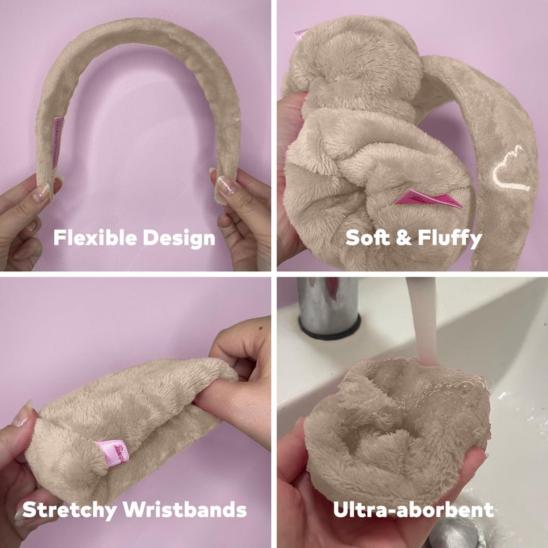 MakeUp Eraser Drip Eraser by The Original, Absorbent Headband and Wristbands Collect Water During Face Washing, 3 Piece Spa Set, One Size Fits Most, Sweet Cream