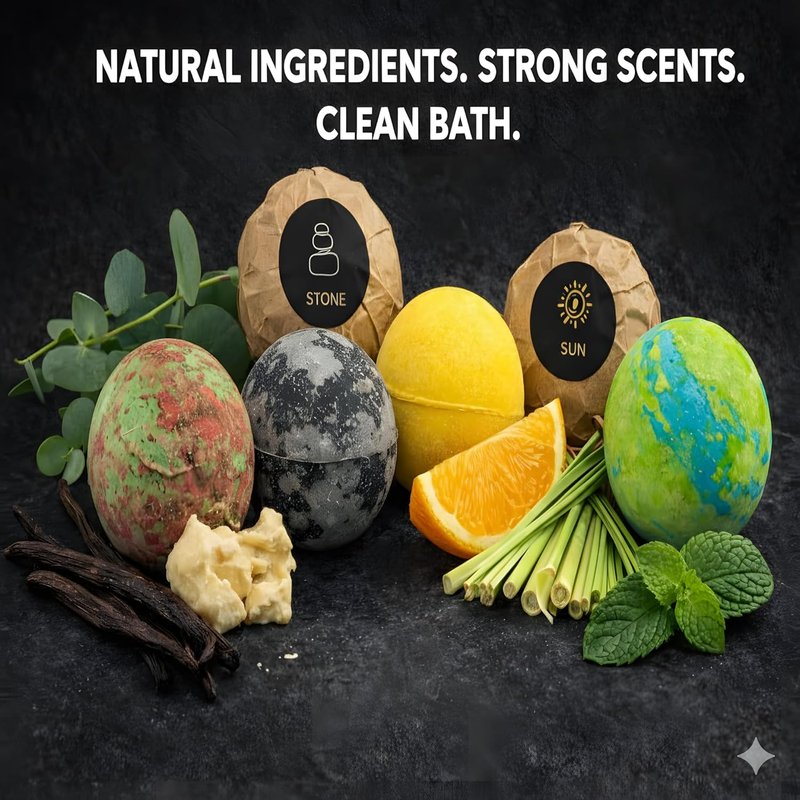 Bath Bombs for Men - Gift Set of 8 Scented Organic Handmade Bath Bombs with Essential Oils | 2.5 oz Each