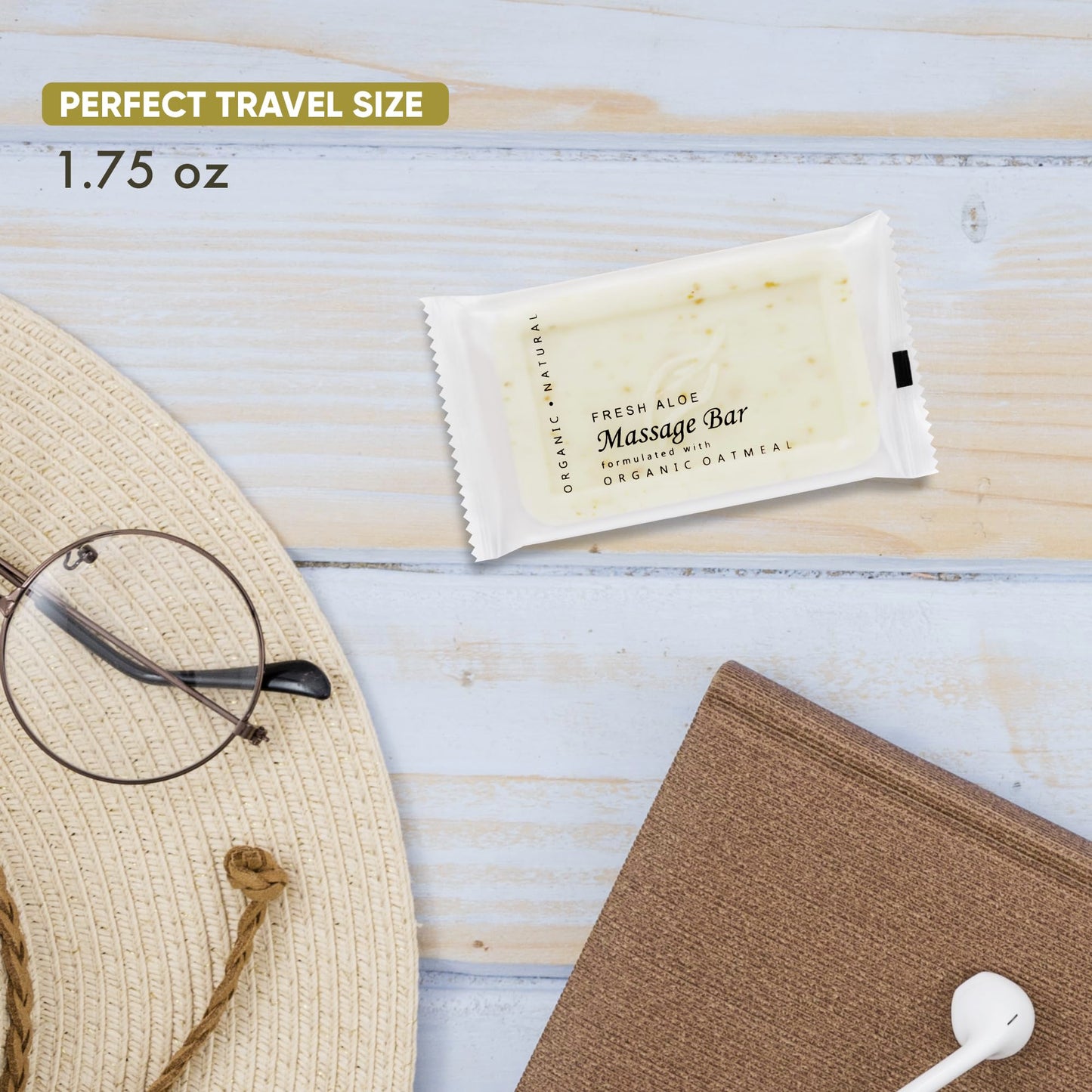 1-Shoppe All-in-Kit Diversified Hospitality Organic Oatmeal Massage Bar Soap, Travel Size Hotel Amenities, 1.75 oz (Case of 100)