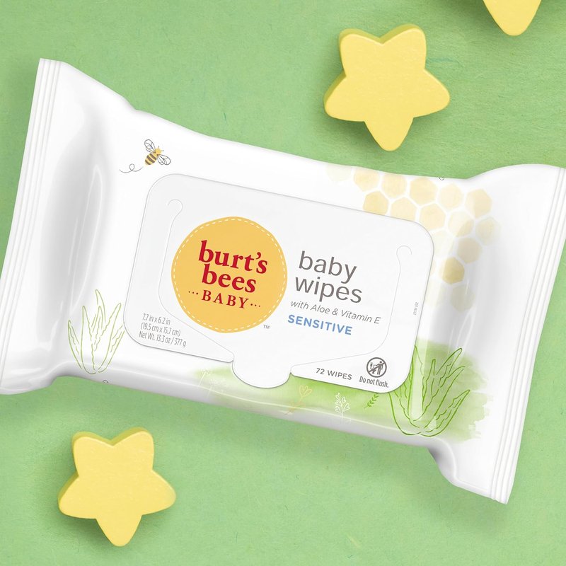 Burt's Bees Baby Wipes - Unscented Natural Aloe & Vitamin E for Sensitive Skin | 72 Wipes Per Pack