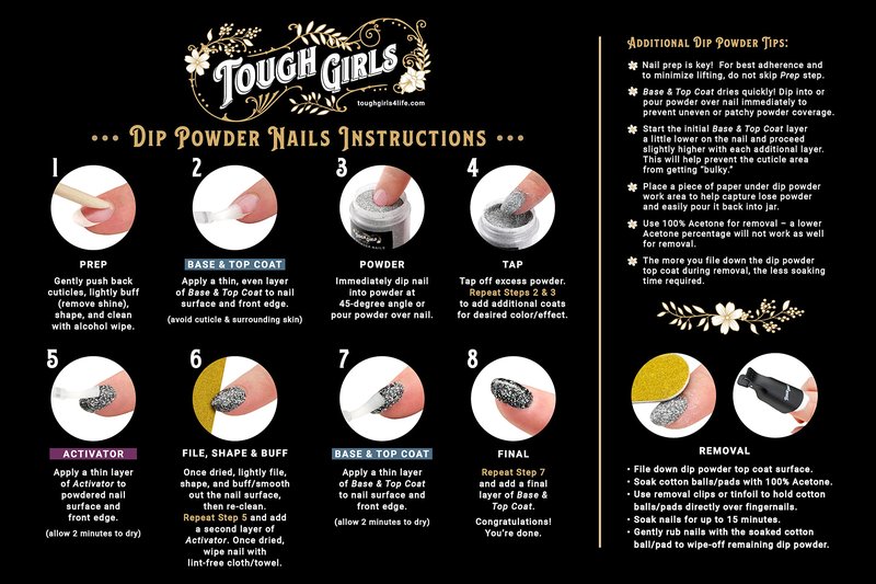TOUGH GIRLS | 6-Pack Dip Powder Kit | Includes Dip Powders, Primer/Bond, Base Coat, Top Coat, Activator, Brush Saver, Extra Bottle Brushes, Nail Brush, Cuticle Stick, Nail File, & Nail Wipes (6-Pack Kit | Color Combo 1)