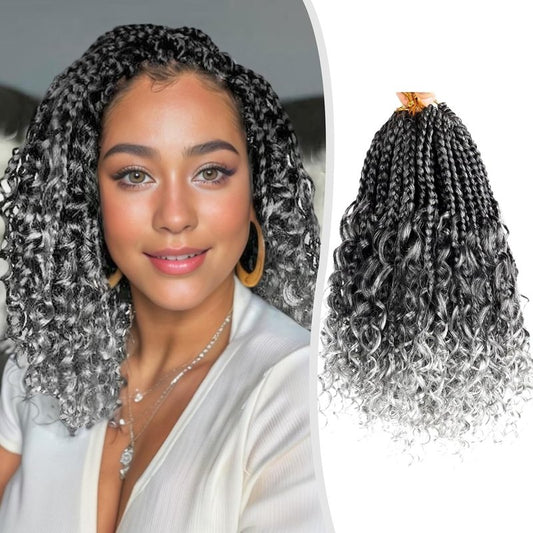 Goddess Box Braids Crochet Hair - 10 Inch Pre-Looped Boho Braids with Curly Ends | 8pcs for Black Women