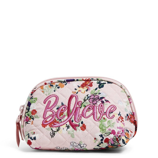 Vera Bradley Women's Cotton Clamshell Cosmetic Makeup Organizer Bag, Hope Blooms Pink - Recycled Cotton, One Size