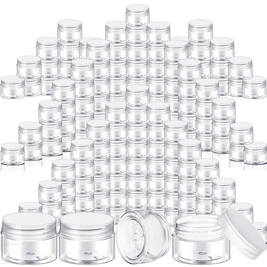 SATINIOR 100 Pcs Plastic Jars with Lids Small Containers Lids Wide Mouth Small Plastic Containers for Lotion Cream Rhinestones Body Butters Travel Storage(1 oz,Clear)