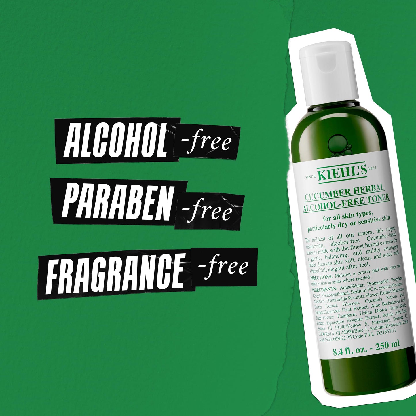Kiehl's Cucumber Herbal Alcohol-Free Toner, Gentle Facial Toner for Dry & Sensitive Skin, Leaves Skin Feeling Fresh, with Cucumber Extract, Paraben-free, Non-drying, Fragrance-free - 16.9 fl oz