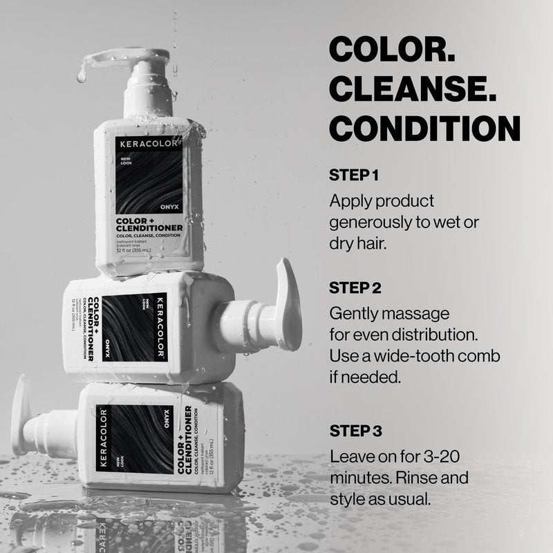 Keracolor Color + Clenditioner 3-in-1 Color-Depositing Conditioner, Gently Cleanses & Conditions, Semi-Permanent Onyx Hair Color, 12 Fl Oz