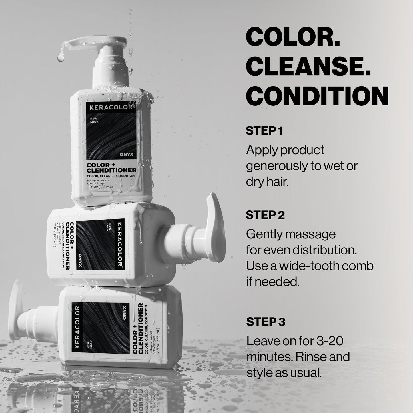 Keracolor Color + Clenditioner 3-in-1 Color-Depositing Conditioner, Gently Cleanses & Conditions, Semi-Permanent Onyx Hair Color, 12 Fl Oz