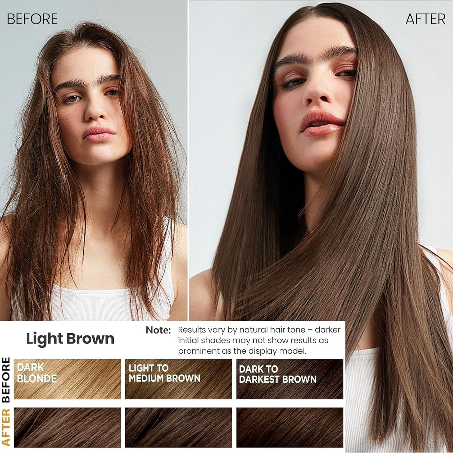 Instant Light Brown Hair Dye Shampoo - 3-in-1 Gray Coverage | Natural Color for Men & Women - 16.9 Fl Oz